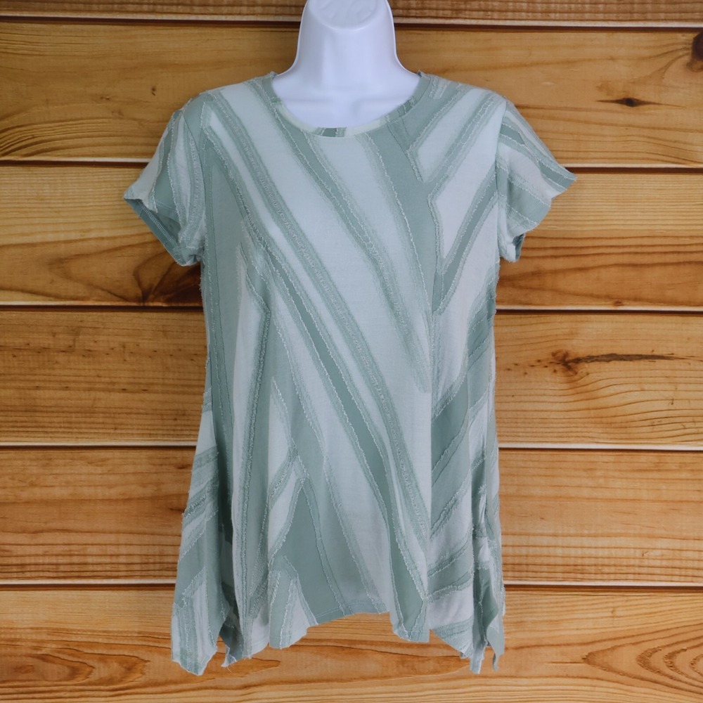Simply Vera Vera Wang Short Sleeve Shirt Womens Size XS Green Striped Textured